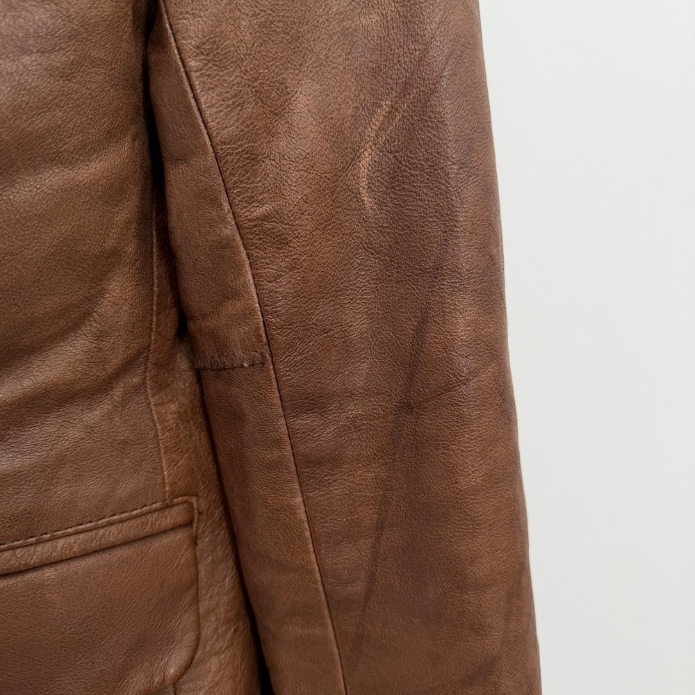 VTG Y2K Moda International Leather Blazer Jacket Size M Western Brown Cognac - Picture 3 of 11